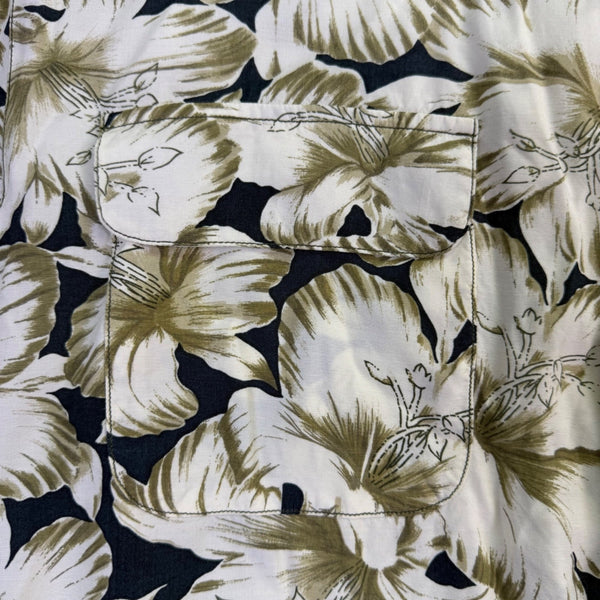 Tommy Bahama Mens Beige & Navy Floral Short Sleeve Hawaiian Shirt Size XL
