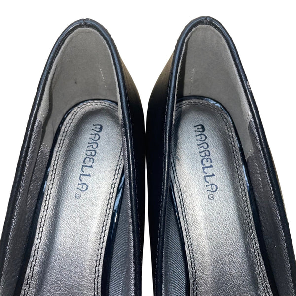 Marbella Women’s Black Chain Accent Pointed Capped Toe Chandler Heels Size 9W