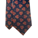 Ben Silver Mens Navy & Red 100% Silk Floral Handmade Tie Autumn Leaf Pattern