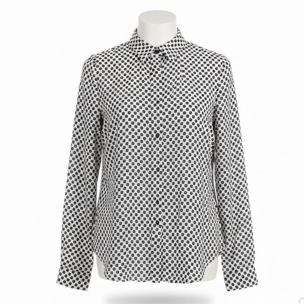 Ann Taylor Loft Womens White & Black Blouse Long Sleeve Floral Print Size XS