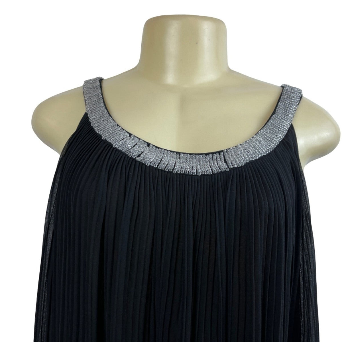 Loranzo Romanza Womens Black Pleated Dress With Beaded Neckline Size 38