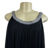 Loranzo Romanza Womens Black Pleated Dress With Beaded Neckline Size 38