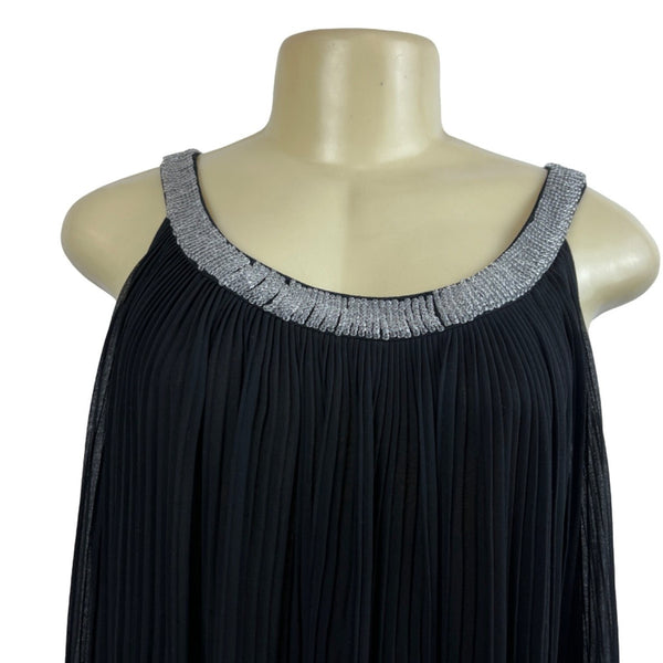 Loranzo Romanza Womens Black Pleated Dress With Beaded Neckline Size 38