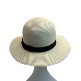 Wallabe Wide Brim Beige Straw Hat With Black Ribbon One Size