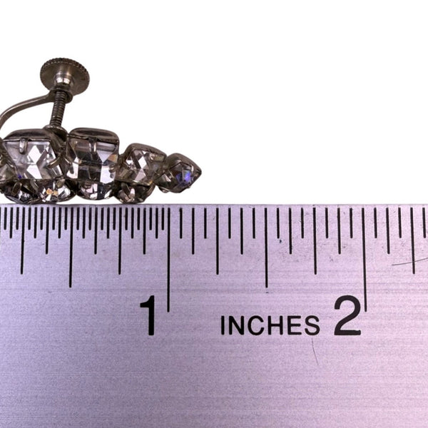 Vintage Womens Silver Tone Rhinestone Cluster Screw-Back Earrings Classic