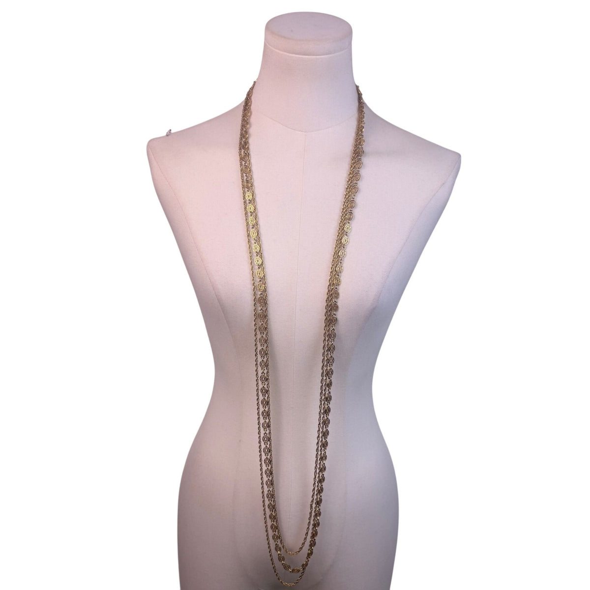 Monet Womens Gold Tone Metal Triple Strand Necklace Vintage Style