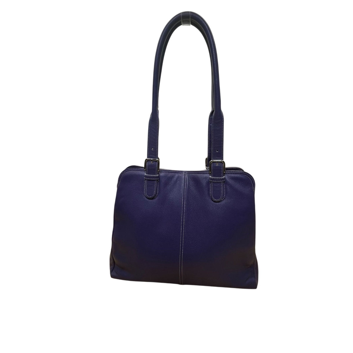 Levenger Women’s Purple Leather Double Strap Buckle Detail Zip Pocket Tote Bag