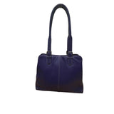 Levenger Women’s Purple Leather Double Strap Buckle Detail Zip Pocket Tote Bag