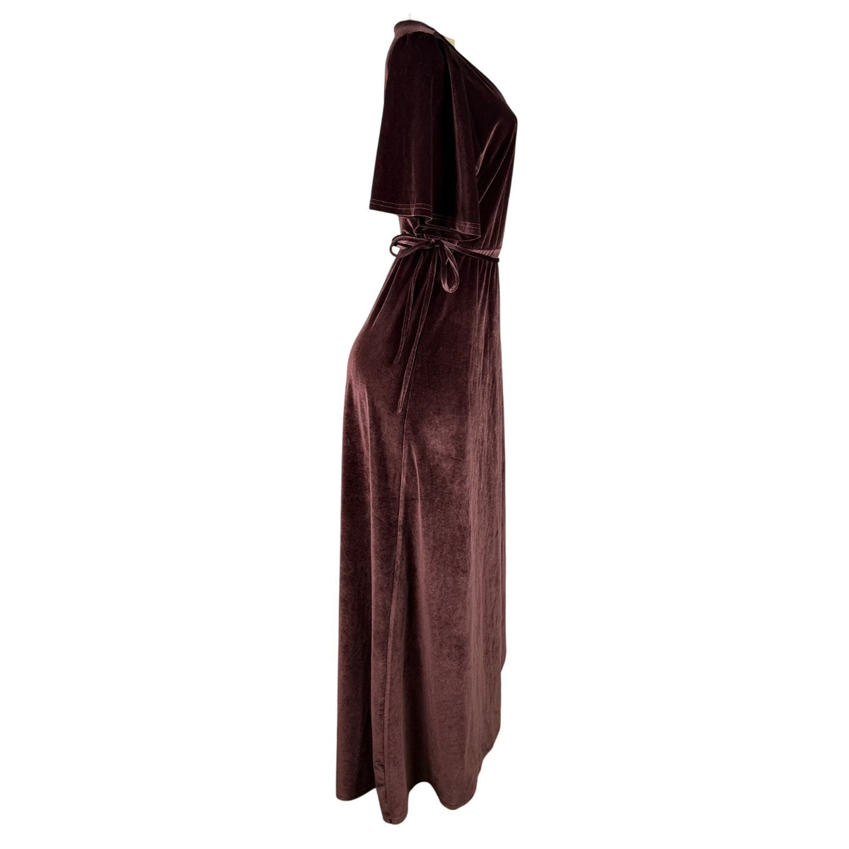 Baltic Born Womens Brown Velvet Wrap Maxi Dress Elegant Soft Fabric Size L