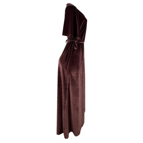 Baltic Born Womens Brown Velvet Wrap Maxi Dress Elegant Soft Fabric Size L