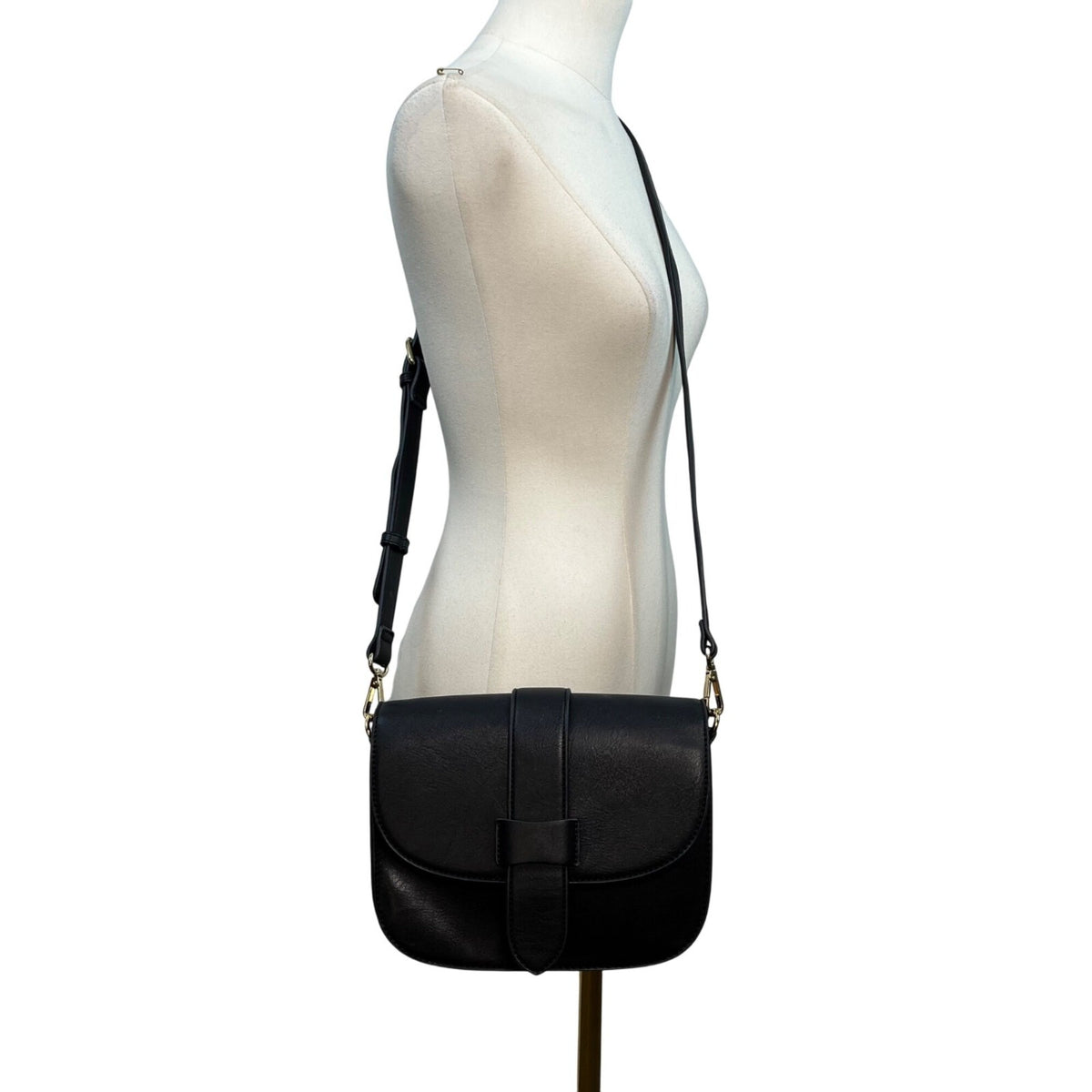 Sole Society Black Faux Leather Adjustable Strap & Snap Closure Crossbody Bag