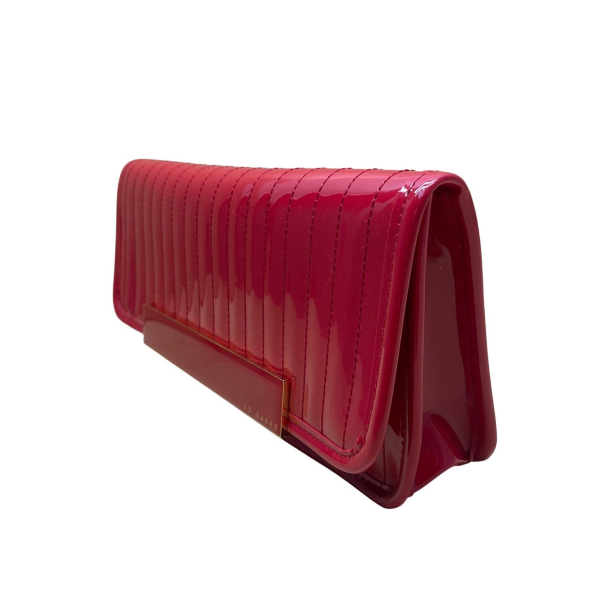 Ted Baker Women’s Red Patent Quilted With Gold Accent Bar Evening Clutch