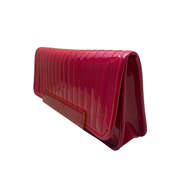 Ted Baker Women’s Red Patent Quilted With Gold Accent Bar Evening Clutch
