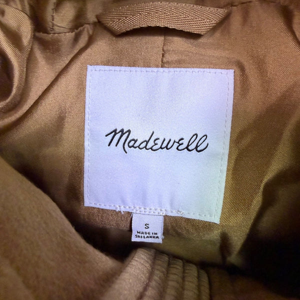 Madewell Womens Camel Wool-Blend Hooded Coat With Pockets & Zipper Sz S