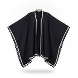 Chicos Womens Black/White Open Front Poncho Scalloped Edges Sz L/XL