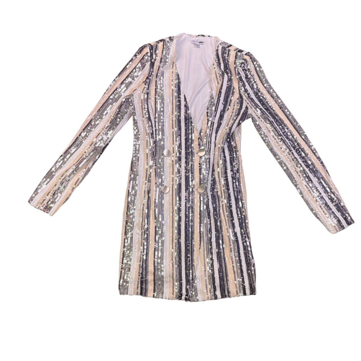 Fashion Nova Womens Multicolor Polyester Striped Sequin Blazer Dress Size S