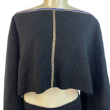 Black Boho Off-Shoulder Crop Top With Bell Sleeves & Embroidered Trim