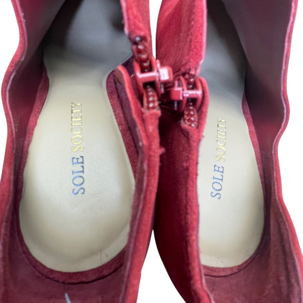 Sole Society Women’s Red Leather Side Zipper High-Heel Helena Booties Size 7.5