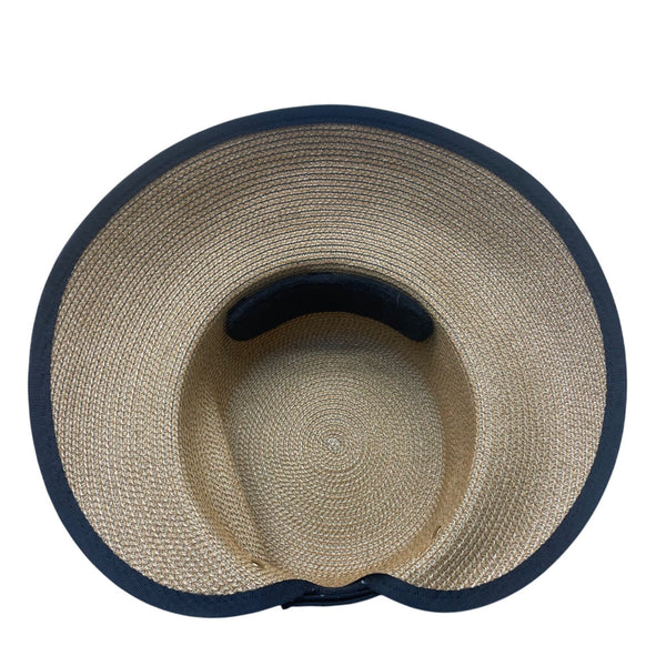 Eric Javits Womens Natural & Black Squishee Straw Sun Hat Adjustable Band OS