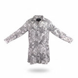 Tahari Womens Black/White Linen Long Sleeve Leaf Print Shirt Dress Sz M