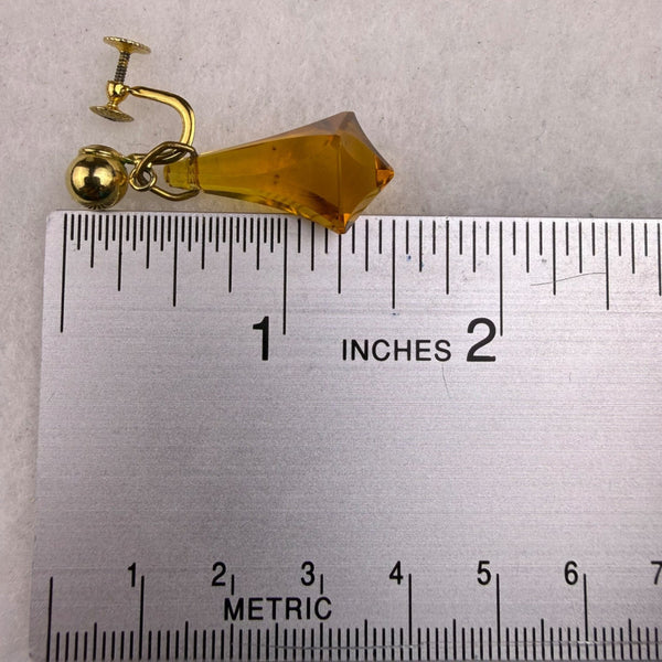 Vintage Gold Tone Amber Crystal Drop Earrings Screw Back Retro Style