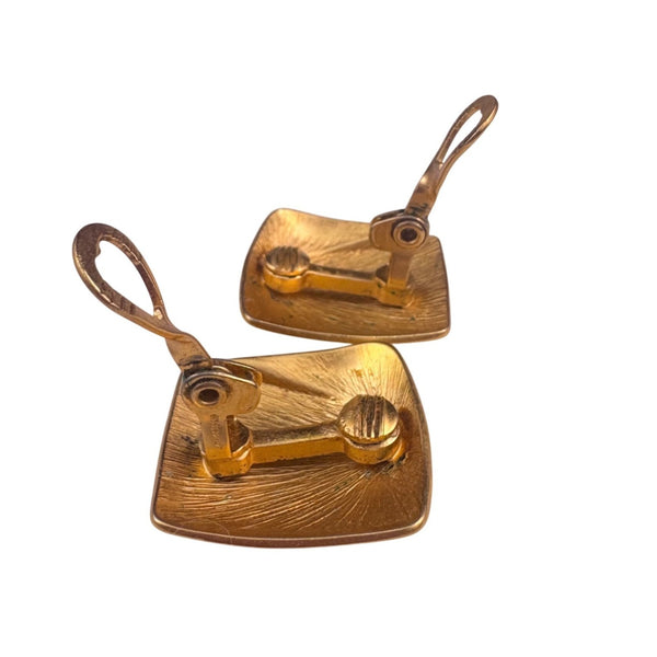 Monet Womens Gold Tone Clip-On Earrings Square Design Vintage Metal Jewelry