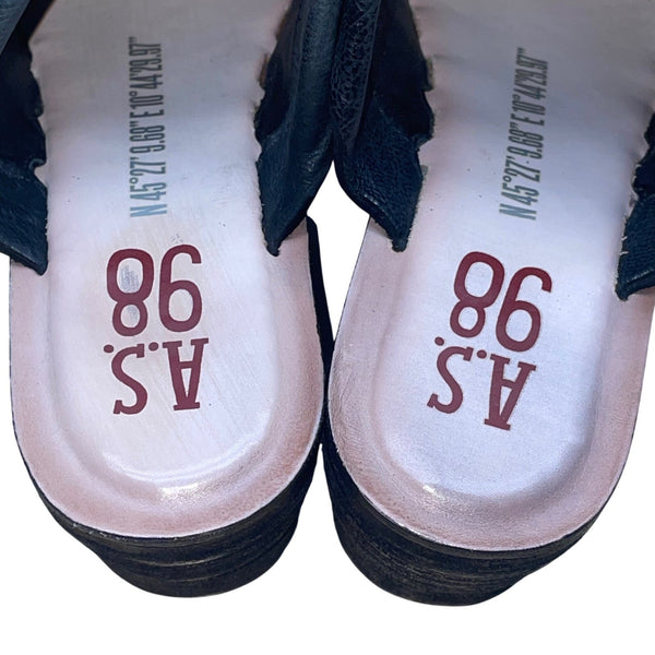 A.S.98 Women’s Black Leather Wedge Open Toe Platform Slip-On Sandals Size 39