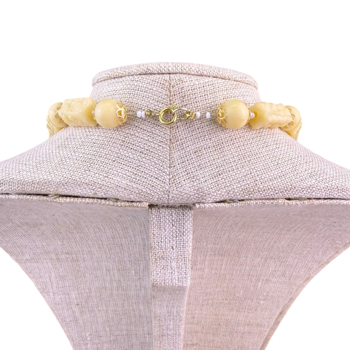 Hand Carved Bead Necklace Womens Cream Carved Artisan Statement Jewelry