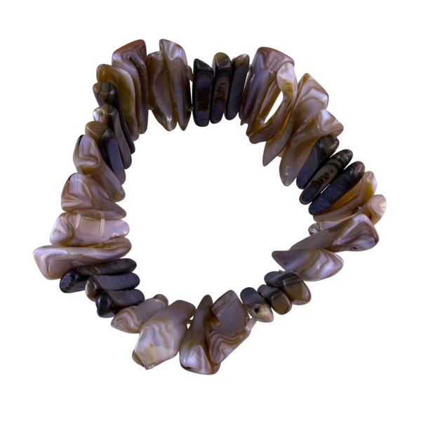 Vintage Womens Beige White Natural Shell Stretch Bracelet  Handmade Unique