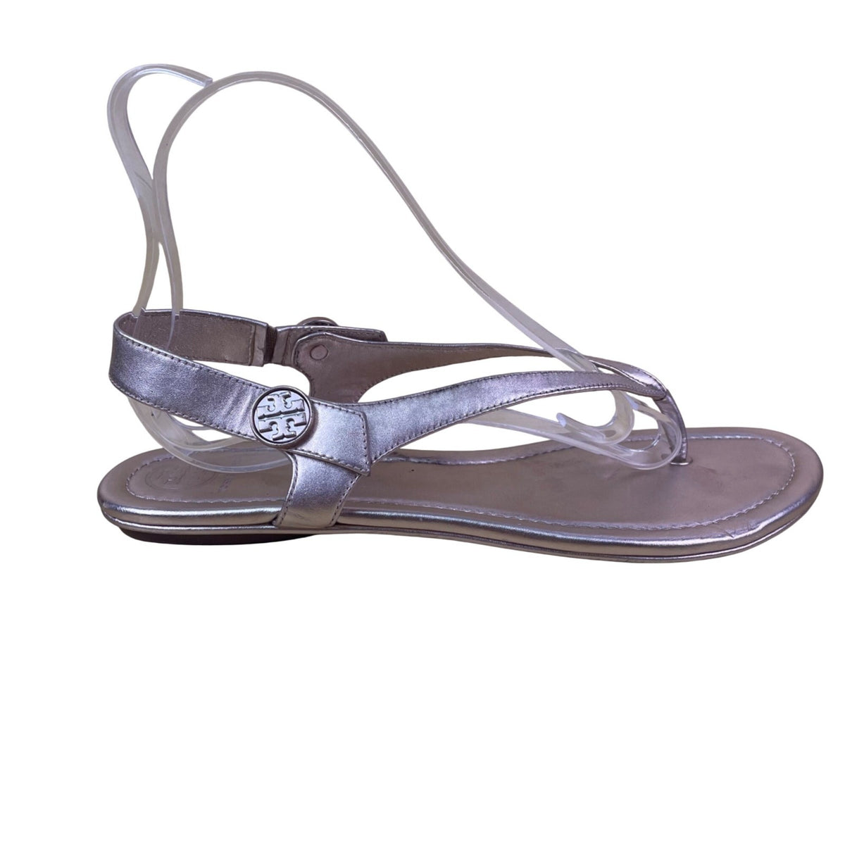 Tory Burch Women’s Rose Gold Leather Logo Accent Thong Sandals Size 11M