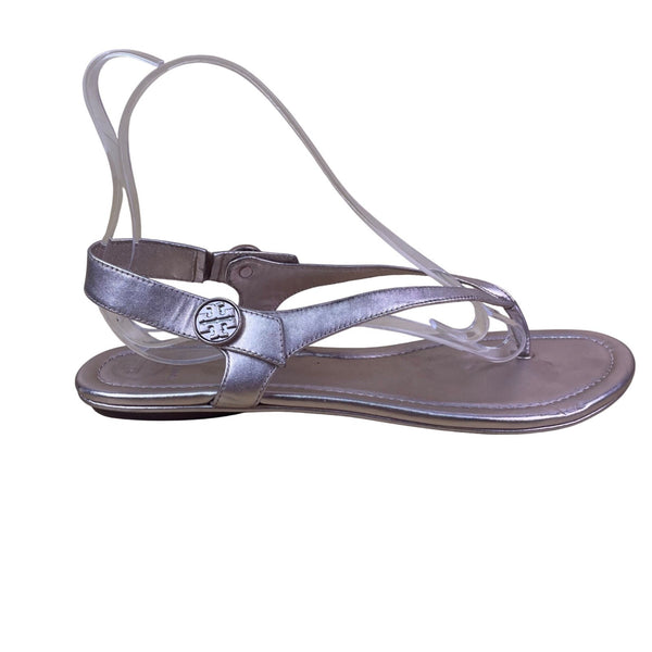 Tory Burch Women’s Rose Gold Leather Logo Accent Thong Sandals Size 11M