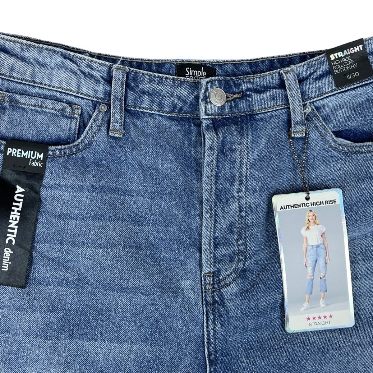 Simple Society Womens Straight Leg Distressed Denim Jeans Size 25 Premium Fabric