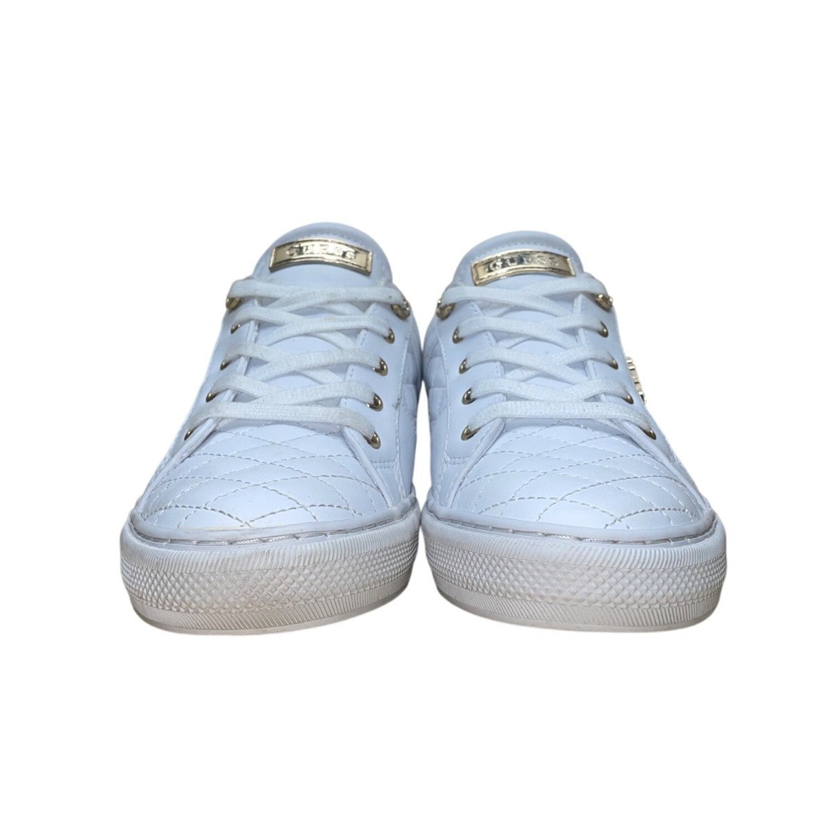 Guess Women’s White Quilted With Gold Accents Lace-Up Loven Sneakers Size 10M