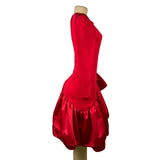 Morton Myles Womens Red Satin Tiered Bow Detail Long Sleeve Elegant Dress Sz 10