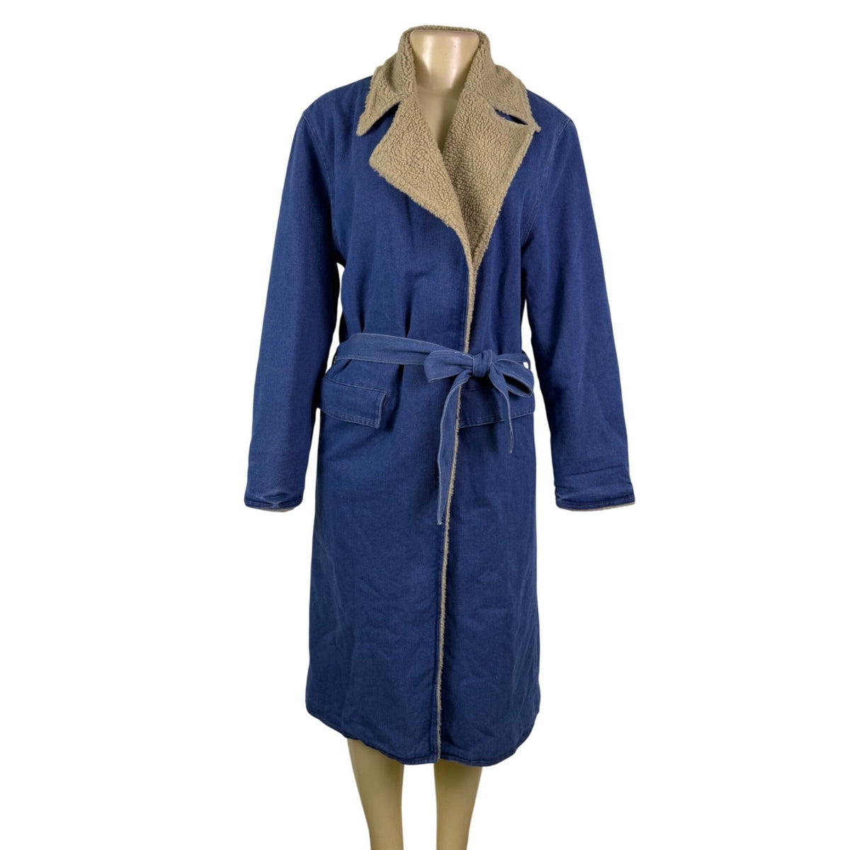 Fashion Nova Womens Blue Denim Sherp Coat  Casual Cozy Mid-Length Sz XS - New