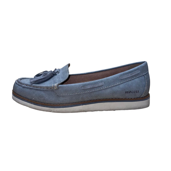 Brogues Women’s Light Blue Faux Leather Casual Slip-On Tassel Loafers Size 9.5M