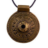 Black Rubber & Bronze Tone Pendant Necklace Tribal Look Adjustable Jewelry