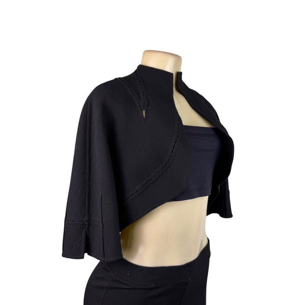 Chado Ralph Rucci Black Short Cropped Bolero Jacket Women Open Front