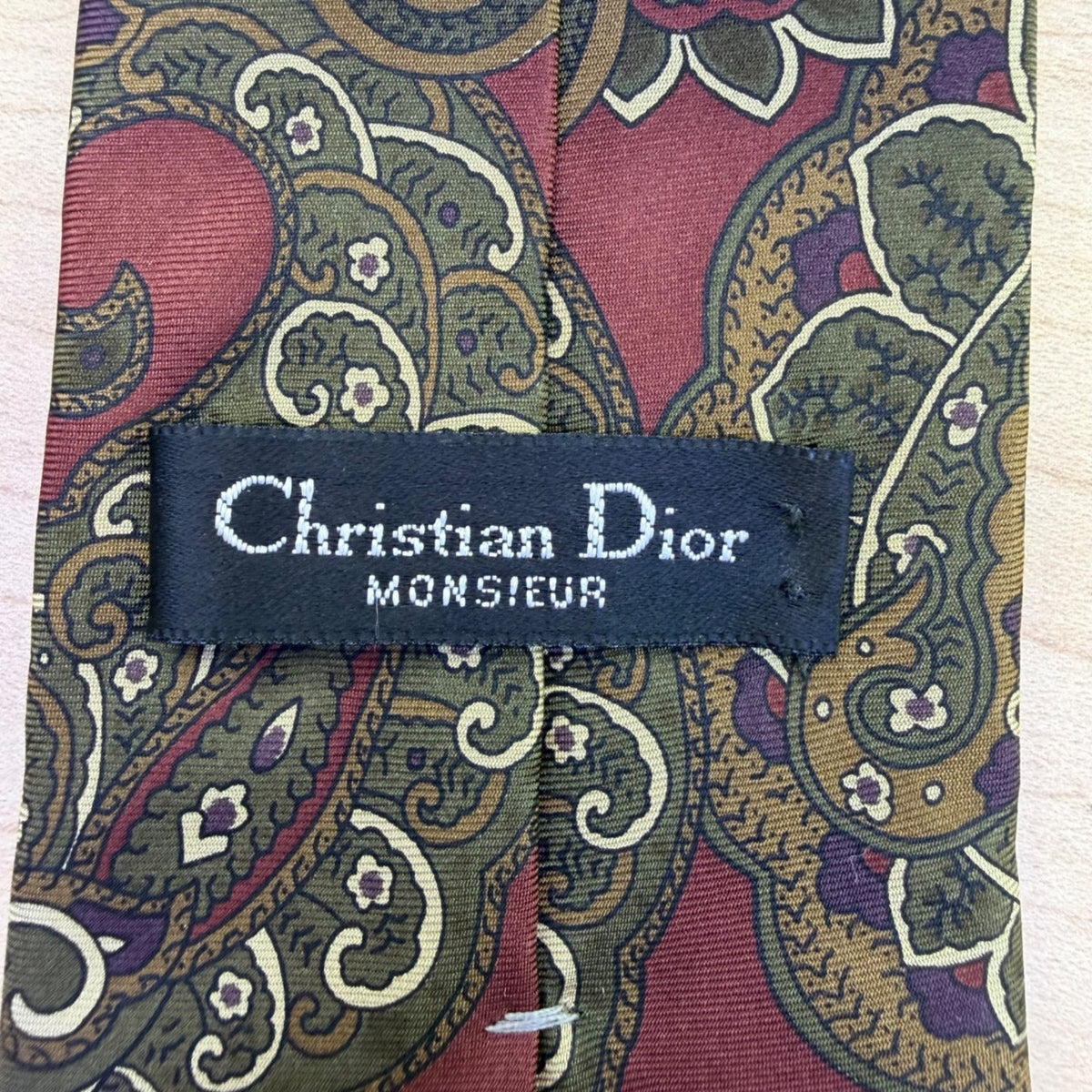 Christian D Mens Burgundy Green Paisley Silk Tie Fabric Woven Italy Made USA