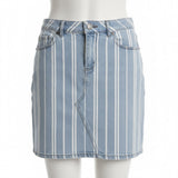 Loft Women Blue/White  Striped Denim Skirt Button Closure Size 4 
