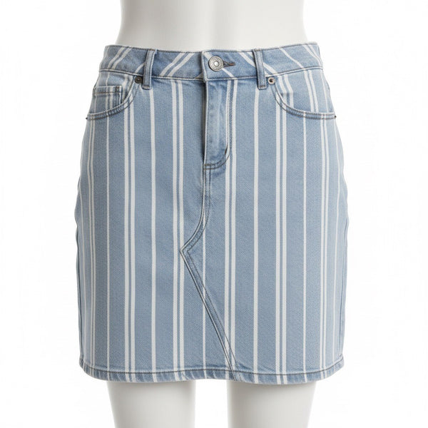 Loft Women Blue/White  Striped Denim Skirt Button Closure Size 4 