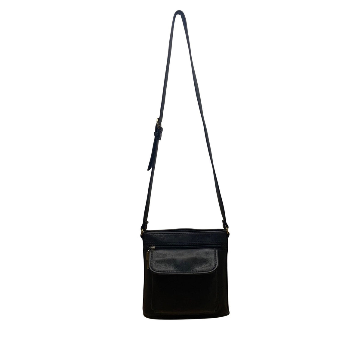 Fossil Women’s Black Leather Adjustable Strap Front Pocket Crossbody Bag