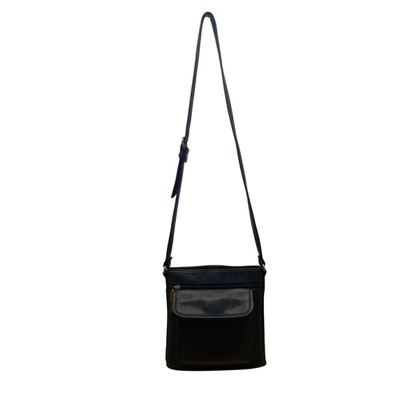 Fossil Women’s Black Leather Adjustable Strap Front Pocket Crossbody Bag