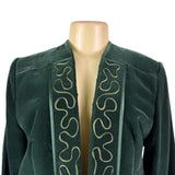 Galerias Preciados Womens Green Velvet Embroidered Open Front Blazer Sz 46