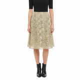 Banana Republic Womens Yellow Brown Silk Pleated Midi Skirt Abstract Print Sz 4