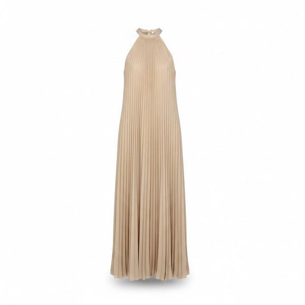 BCBG Max Azria Womens Beige Pleated Halter Maxi Dress Size XS