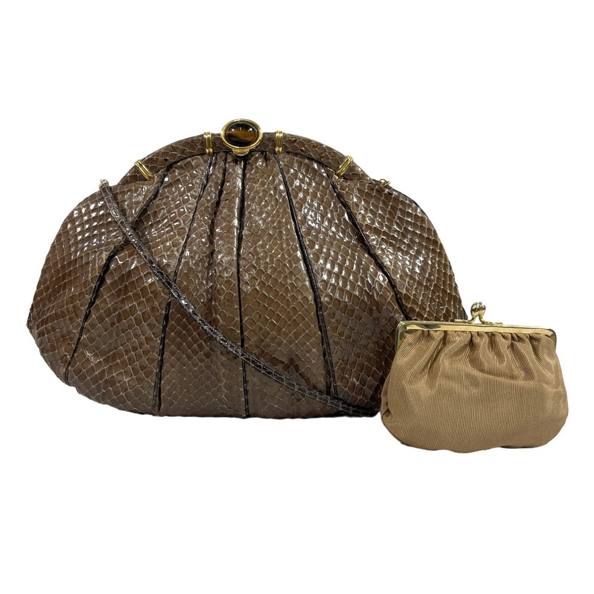 Judith Leiber Women's Brown Snake Skin & Wristlet Combo crossbody Bag Sz M