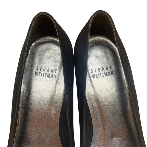 Stuart Weitzman Women’s Black Fabric Bejeweled Kitten Heel Fiesta Pumps Size 6.5