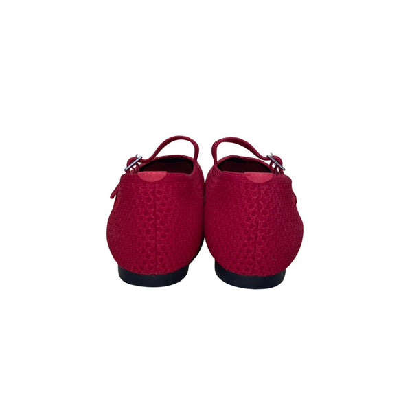 Vivaia Women Red Knitted Fabric Mary Jane Flats Size US9