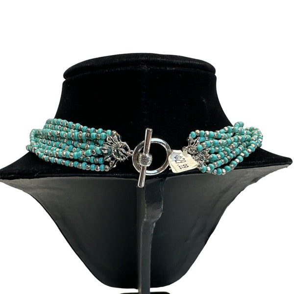Vtg Multi-Strand Mint Green and Silver Tone Lucite / Metal Beads Necklace - 19in